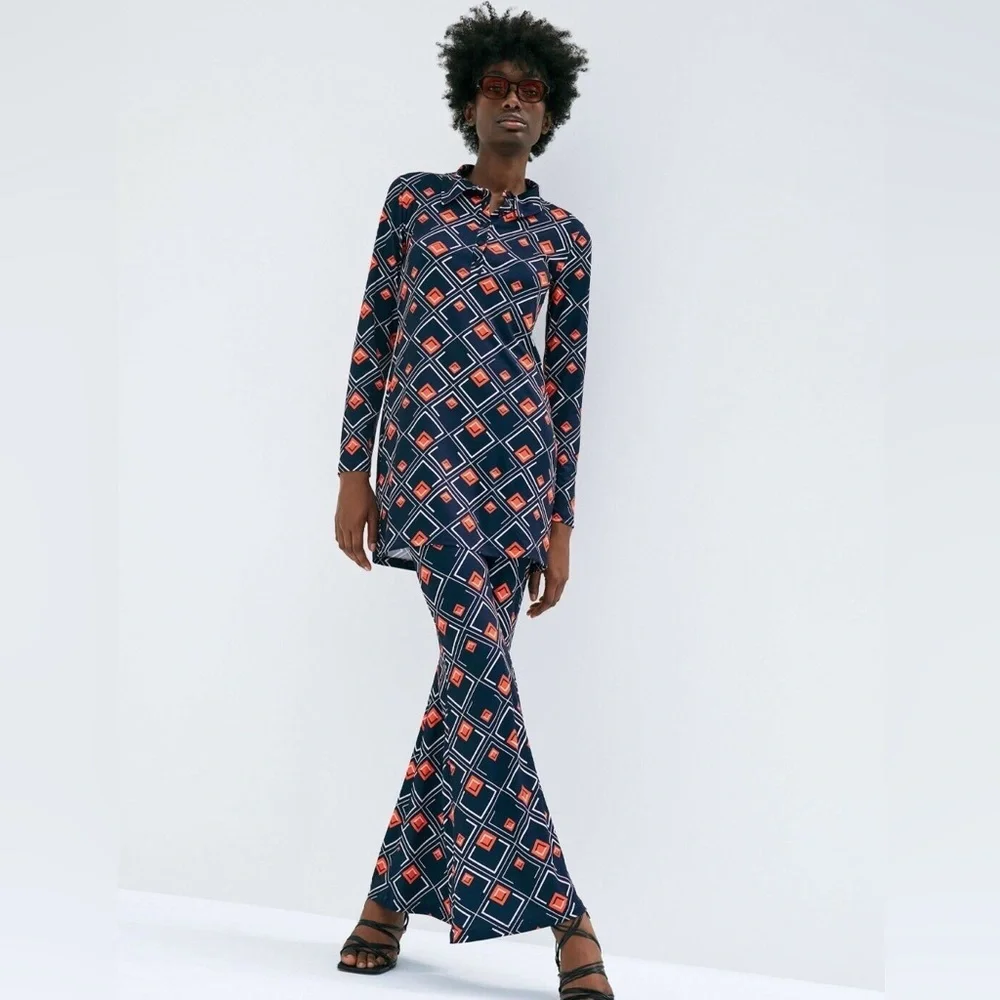 Zara Geometric Diamond Print Tunic 2 Pc Pants Set